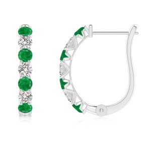 2.5mm AA Emerald and Diamond Huggie Hoop Earrings in P950 Platinum