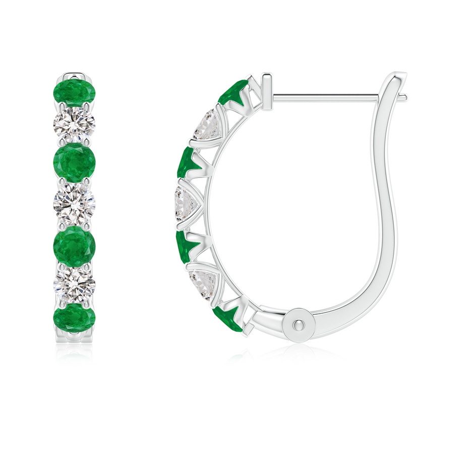 2.5mm AA Emerald and Diamond Huggie Hoop Earrings in P950 Platinum 