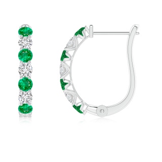 2.5mm AAA Emerald and Diamond Huggie Hoop Earrings in P950 Platinum