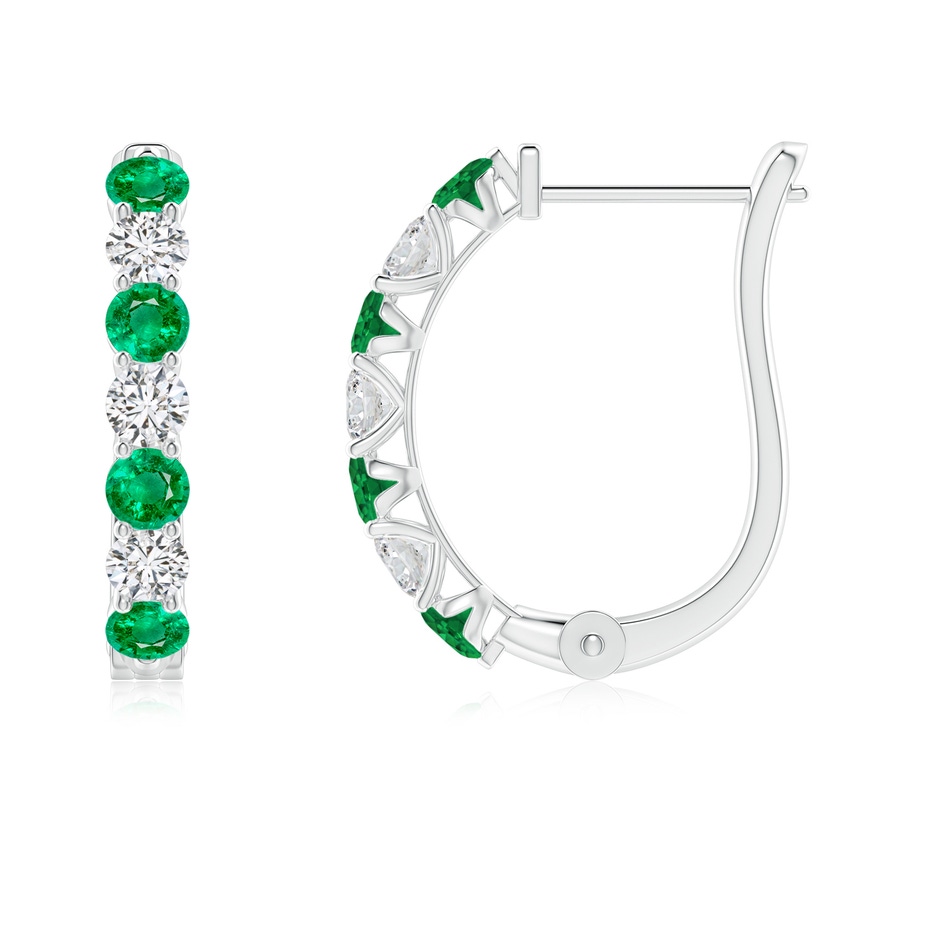 2.5mm AAA Emerald and Diamond Huggie Hoop Earrings in P950 Platinum 