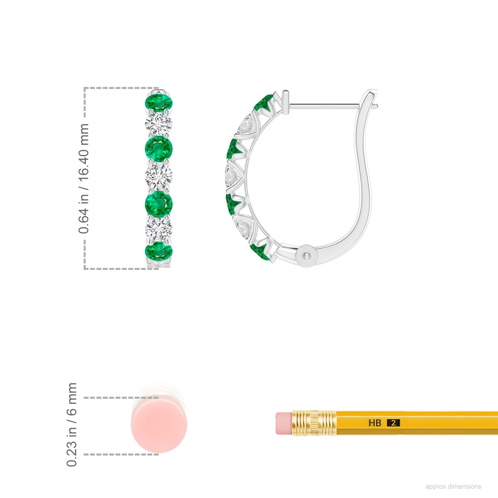 2.5mm AAA Emerald and Diamond Huggie Hoop Earrings in P950 Platinum ruler