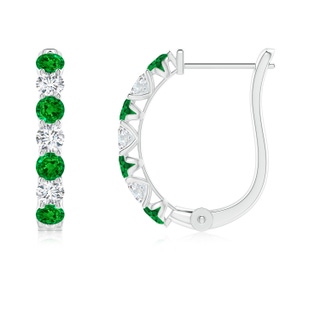 2.5mm AAAA Emerald and Diamond Huggie Hoop Earrings in P950 Platinum