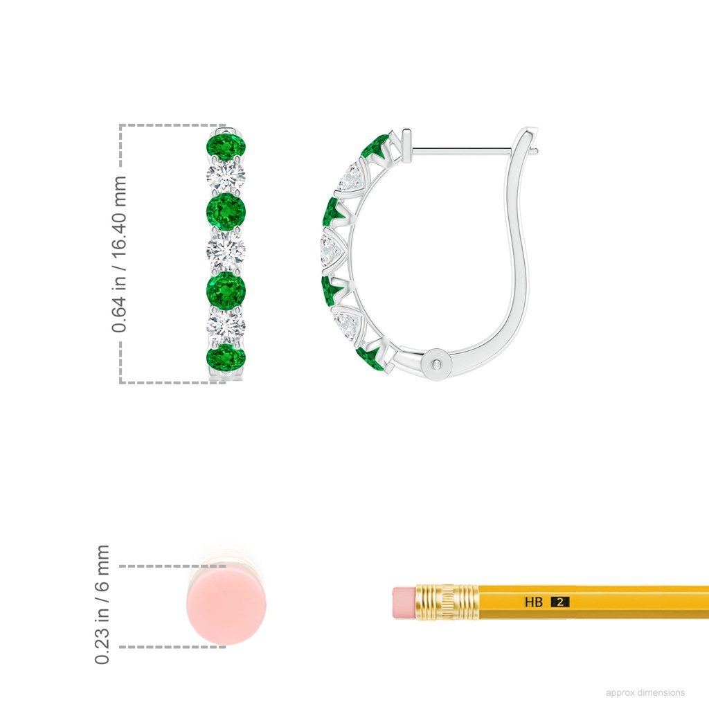 2.5mm AAAA Emerald and Diamond Huggie Hoop Earrings in White Gold ruler