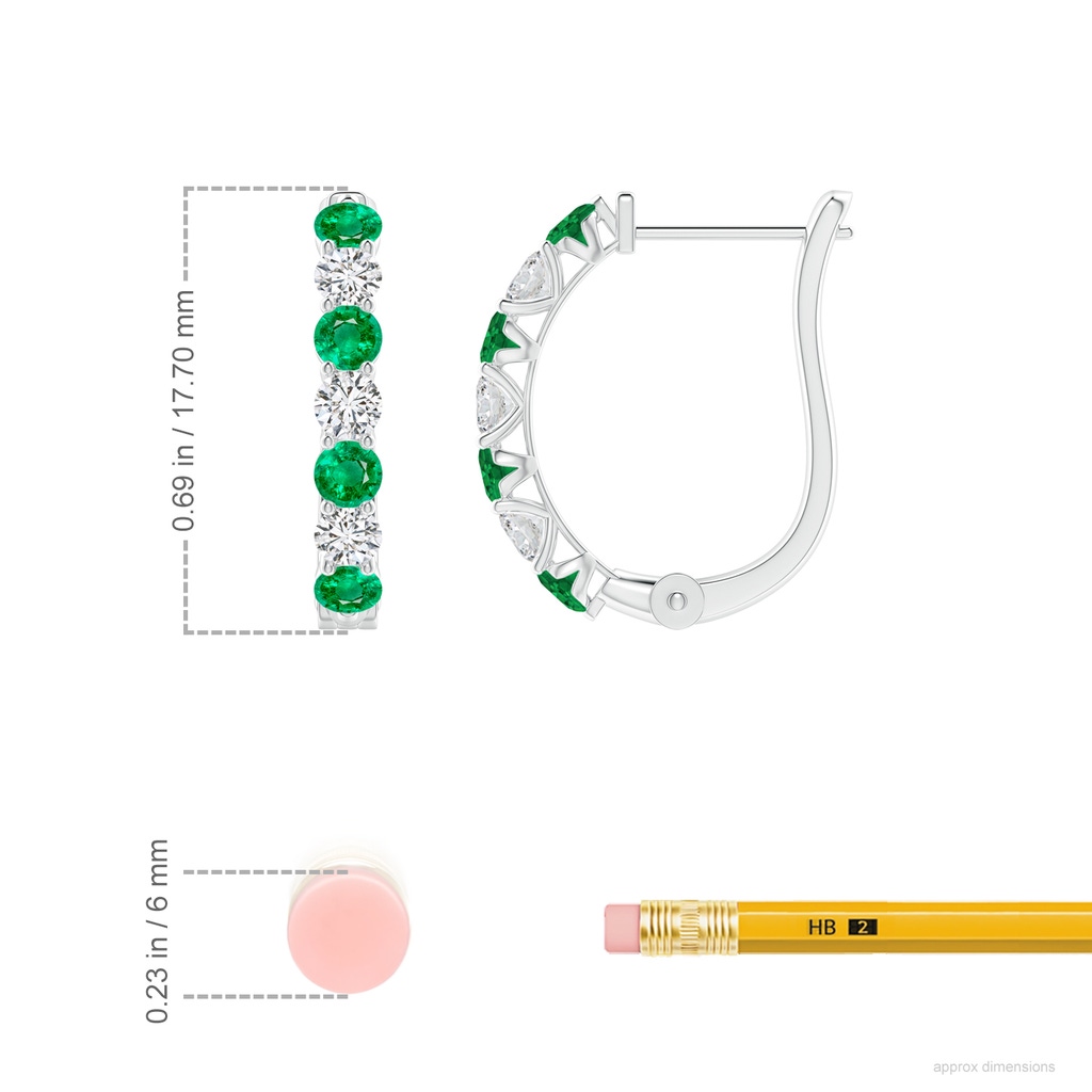 2.8mm AAA Emerald and Diamond Huggie Hoop Earrings in 9K White Gold ruler