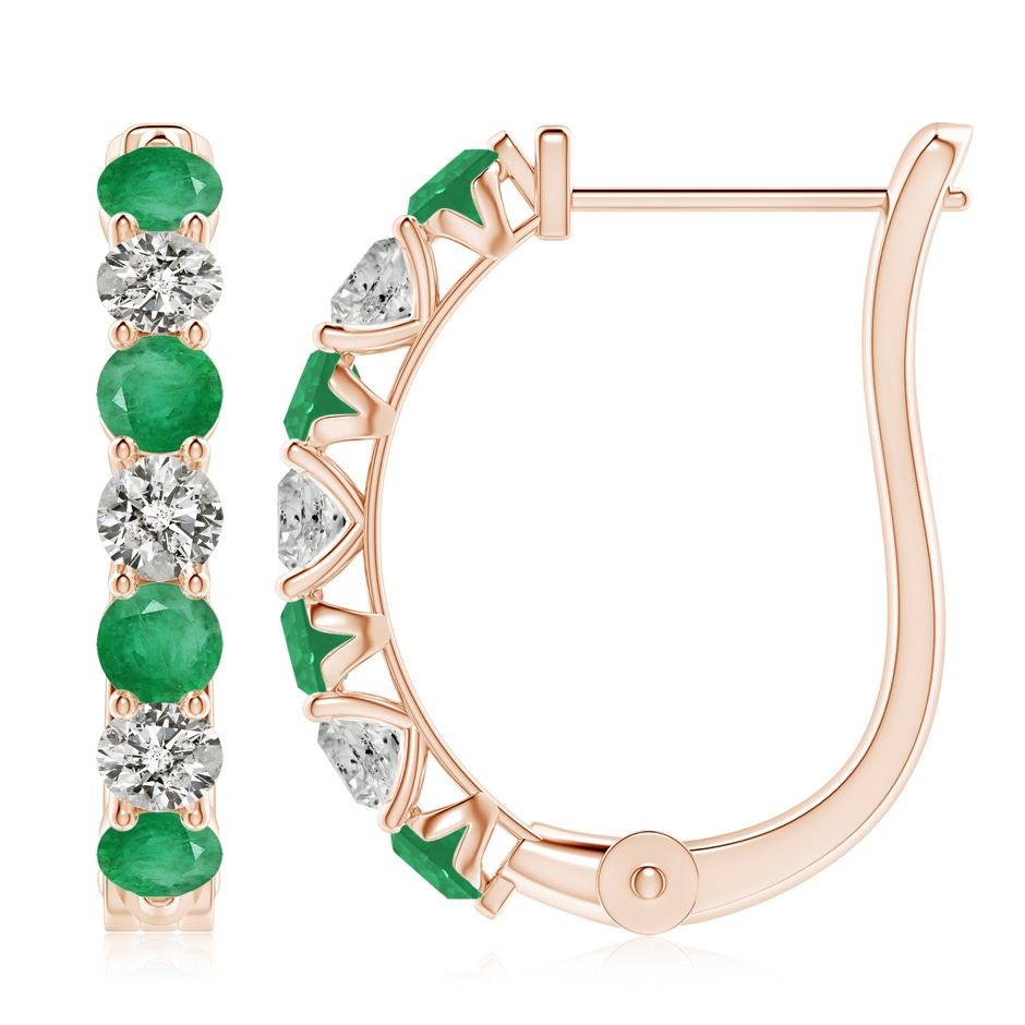 3.5mm A Emerald and Diamond Huggie Hoop Earrings in Rose Gold 