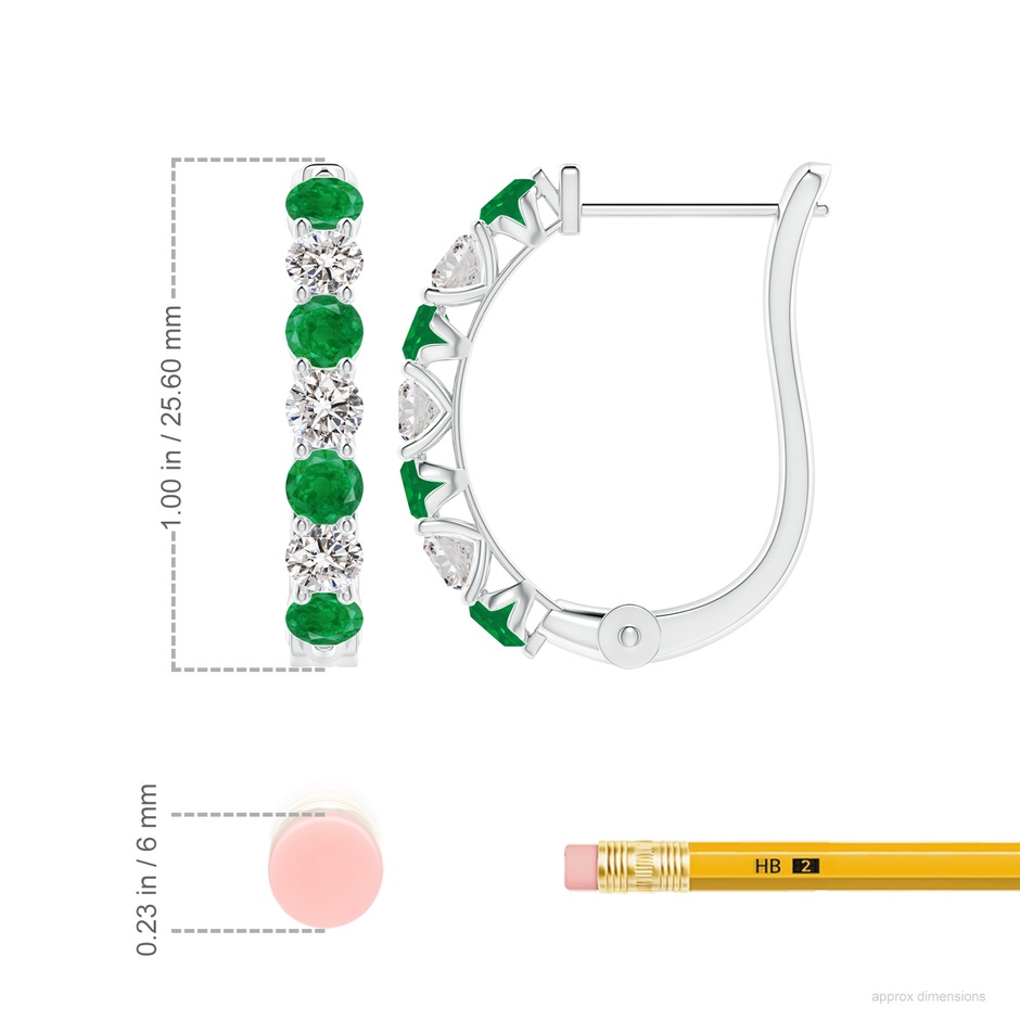 3.5mm AA Emerald and Diamond Huggie Hoop Earrings in P950 Platinum ruler