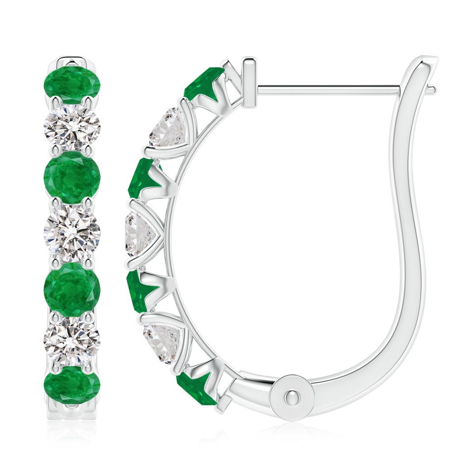 3.5mm AA Emerald and Diamond Huggie Hoop Earrings in White Gold 