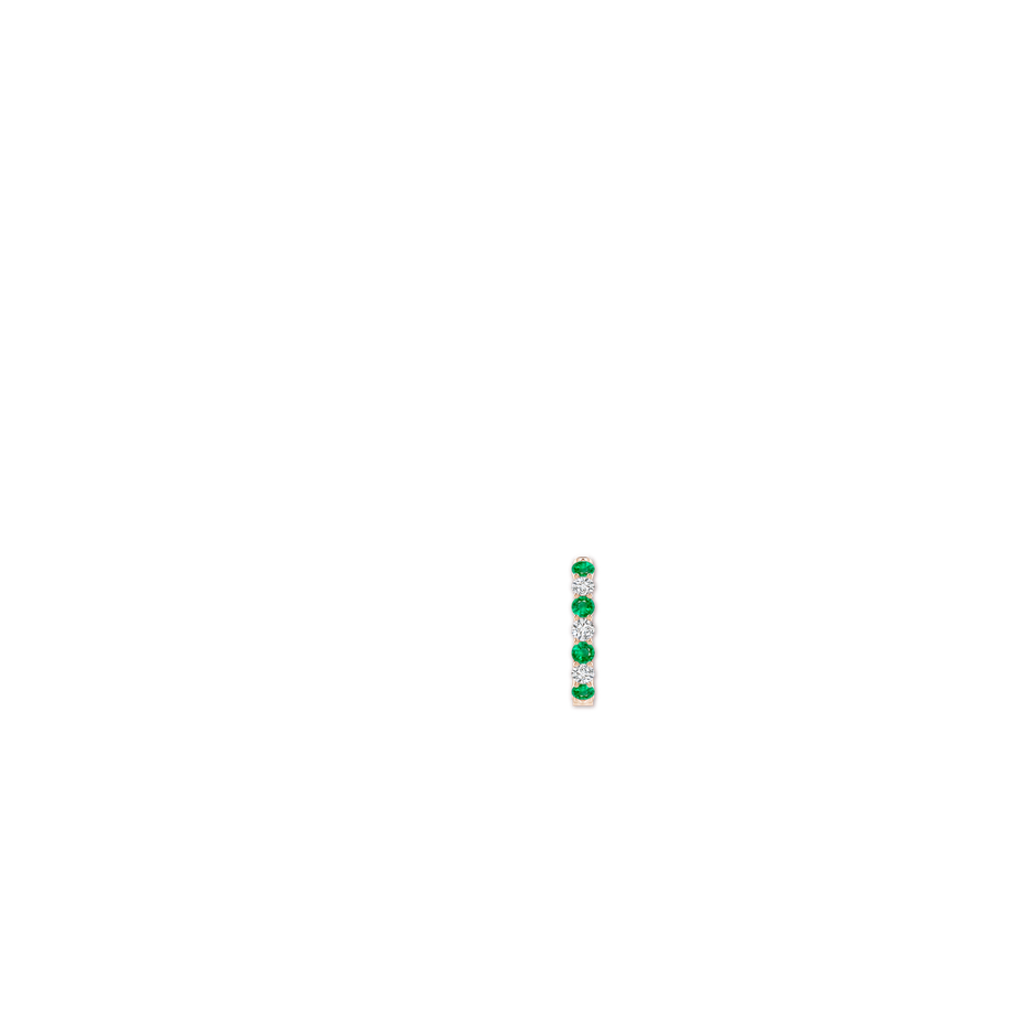 3.5mm AAA Emerald and Diamond Huggie Hoop Earrings in 18K Rose Gold ear