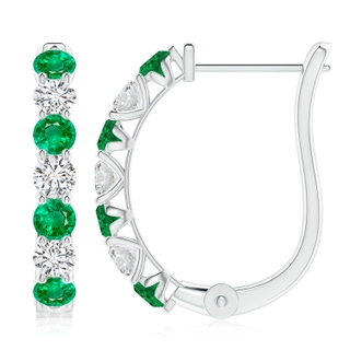 3.5mm AAA Emerald and Diamond Huggie Hoop Earrings in P950 Platinum