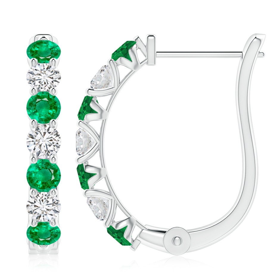 3.5mm AAA Emerald and Diamond Huggie Hoop Earrings in P950 Platinum 