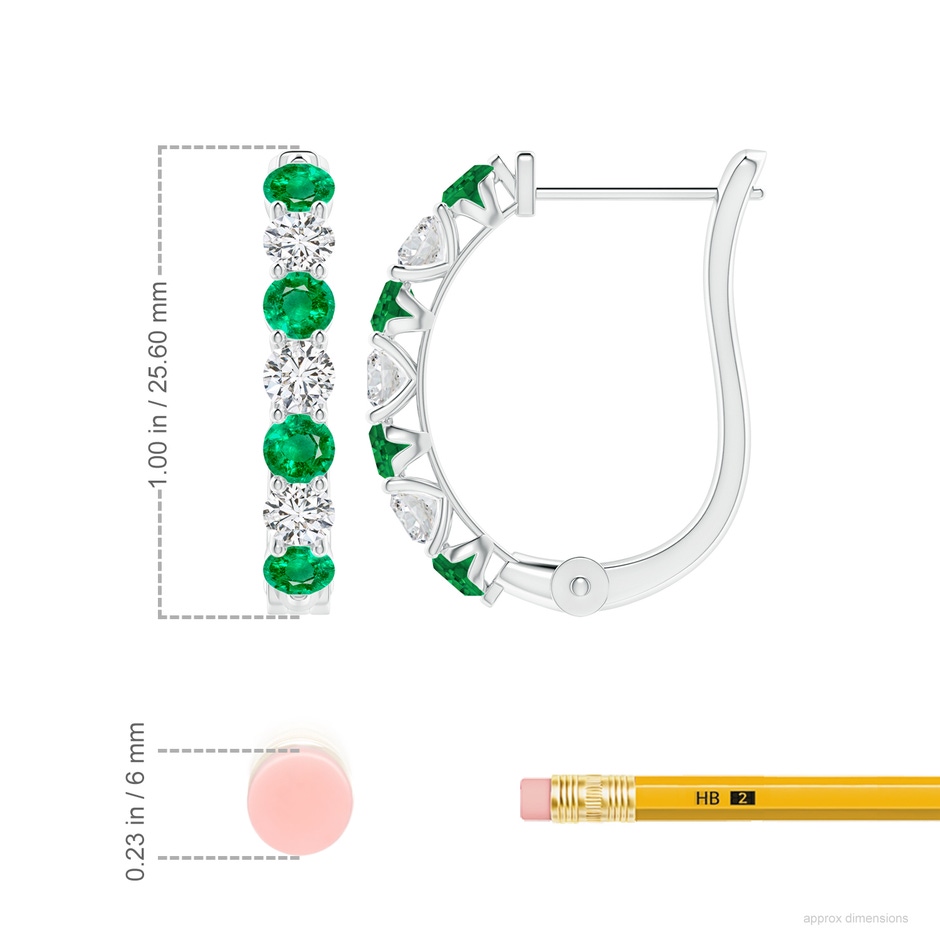 3.5mm AAA Emerald and Diamond Huggie Hoop Earrings in P950 Platinum ruler