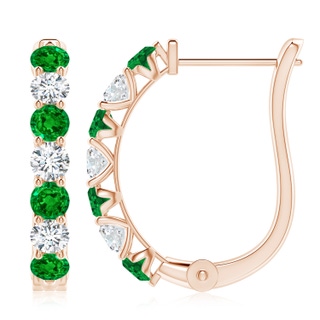 3.5mm AAAA Emerald and Diamond Huggie Hoop Earrings in 18K Rose Gold