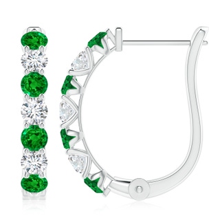3.5mm AAAA Emerald and Diamond Huggie Hoop Earrings in P950 Platinum