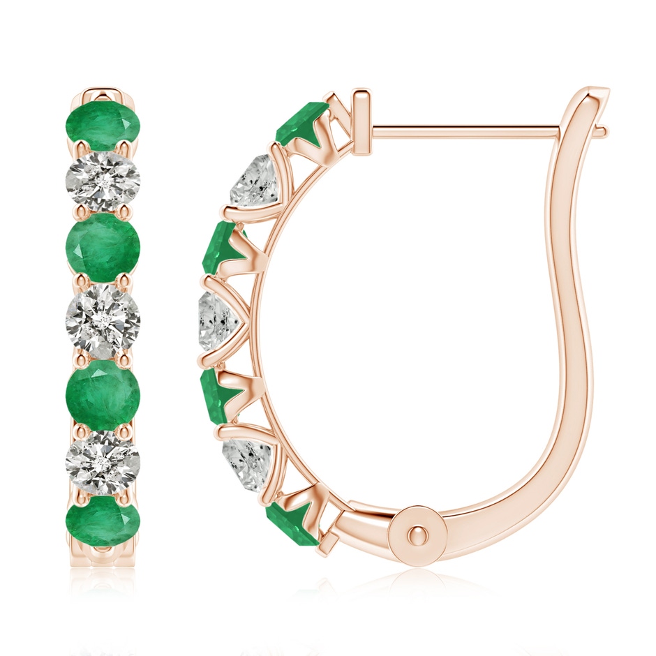 3mm A Emerald and Diamond Huggie Hoop Earrings in Rose Gold 
