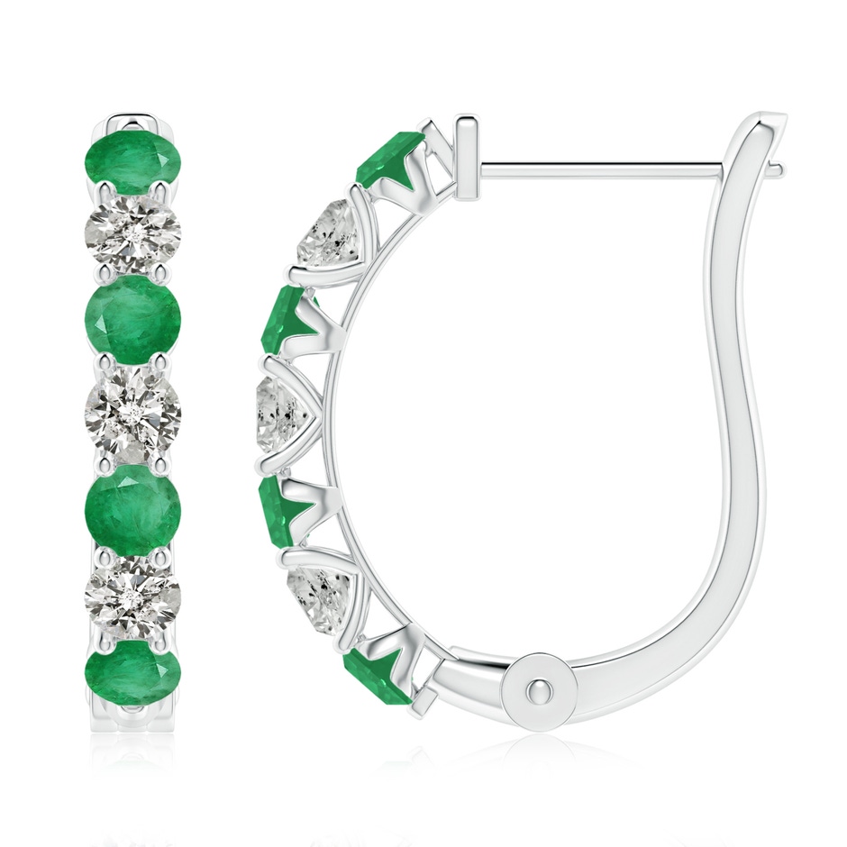3mm A Emerald and Diamond Huggie Hoop Earrings in White Gold 