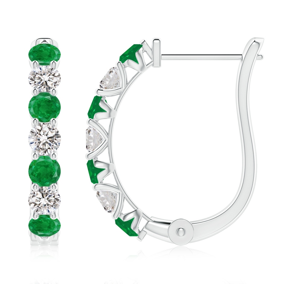 3mm AA Emerald and Diamond Huggie Hoop Earrings in P950 Platinum 