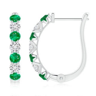 3mm AAA Emerald and Diamond Huggie Hoop Earrings in P950 Platinum