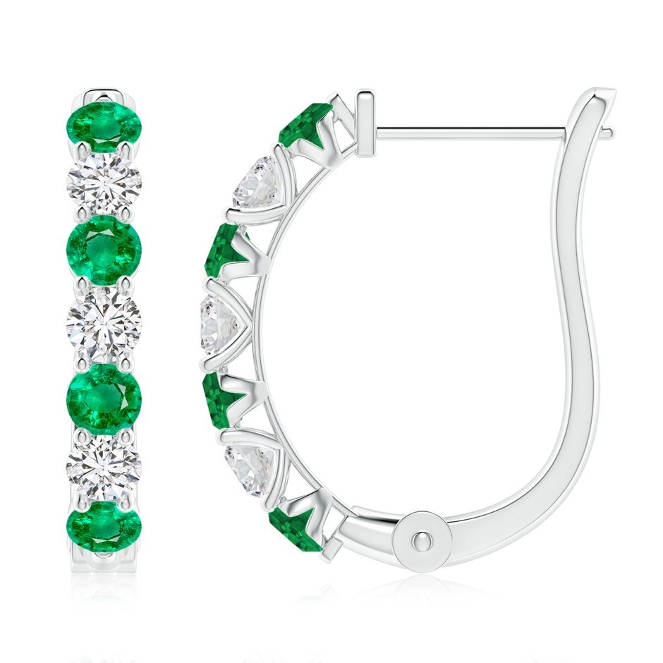 3mm AAA Emerald and Diamond Huggie Hoop Earrings in P950 Platinum 