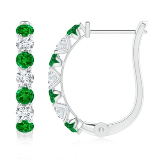 3mm AAAA Emerald and Diamond Huggie Hoop Earrings in P950 Platinum
