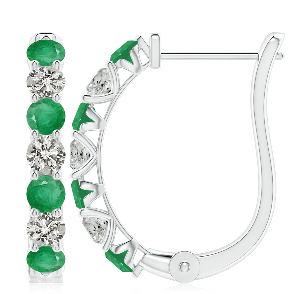 4mm A Emerald and Diamond Huggie Hoop Earrings in White Gold 