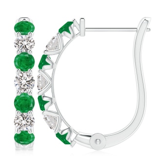 4mm AA Emerald and Diamond Huggie Hoop Earrings in P950 Platinum