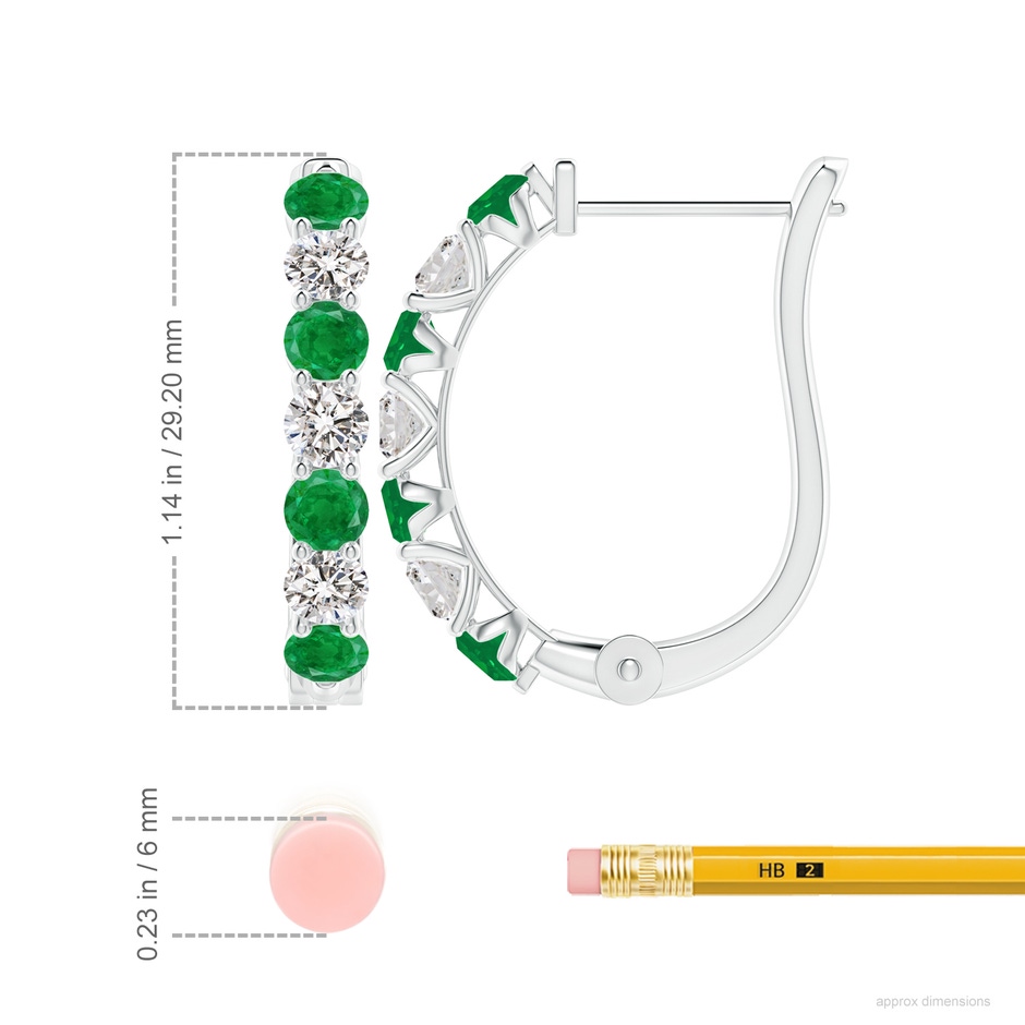 4mm AA Emerald and Diamond Huggie Hoop Earrings in P950 Platinum ruler