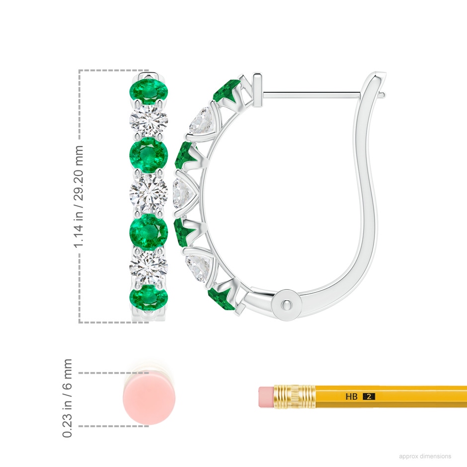4mm AAA Emerald and Diamond Huggie Hoop Earrings in P950 Platinum ruler