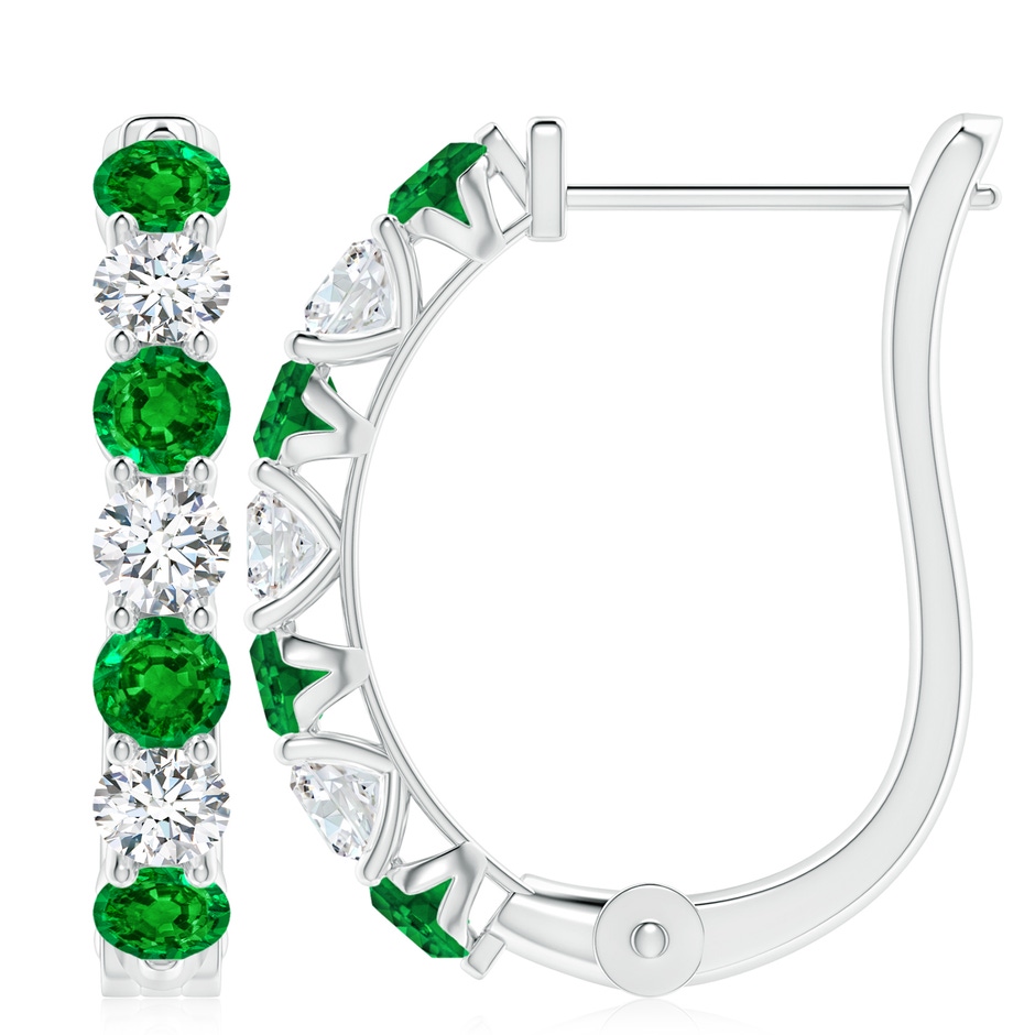 4mm AAAA Emerald and Diamond Huggie Hoop Earrings in P950 Platinum 