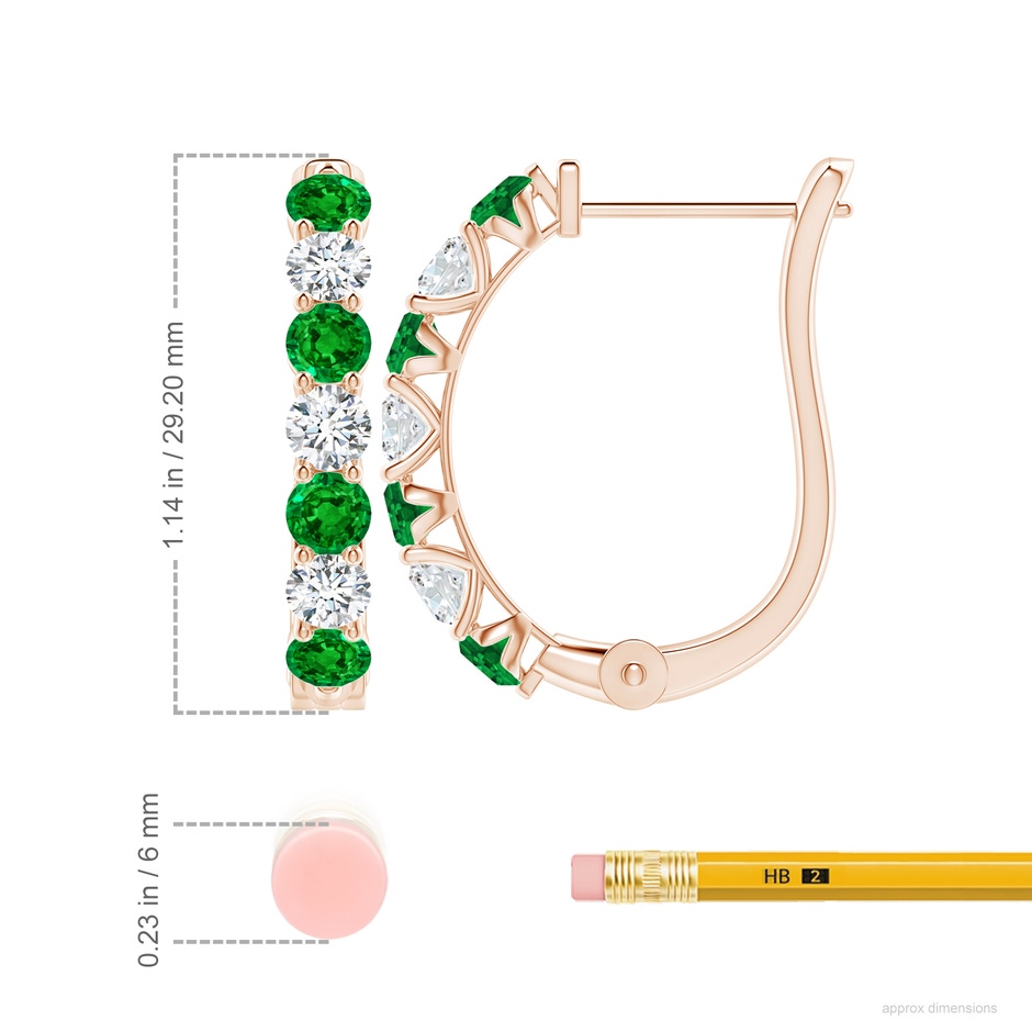 4mm AAAA Emerald and Diamond Huggie Hoop Earrings in Rose Gold ruler