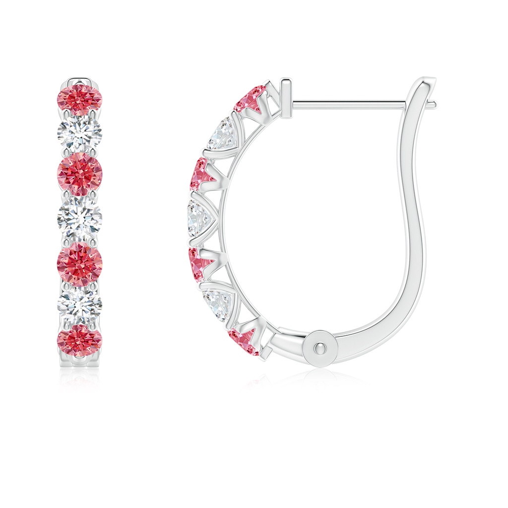 2.5mm AAAA Fancy Intense Pink and White Diamond Huggie Hoop Earrings in P950 Platinum