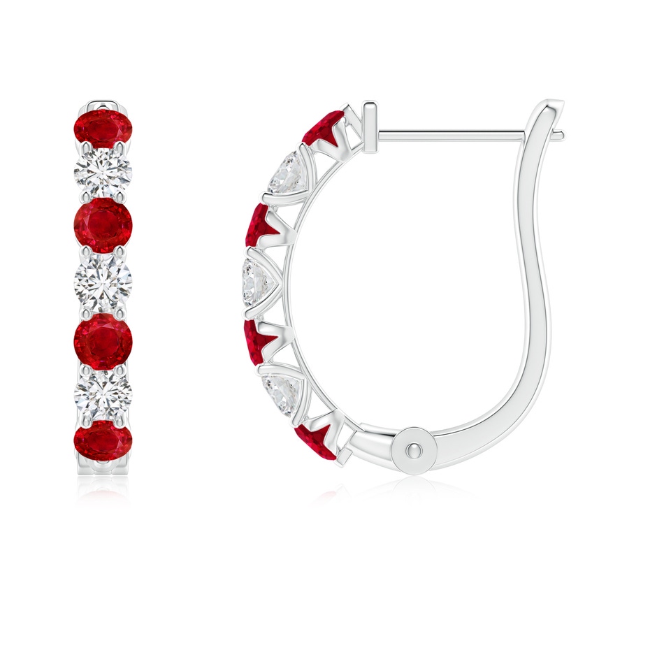 2.5mm AAA Ruby and Diamond Huggie Hoop Earrings in P950 Platinum 