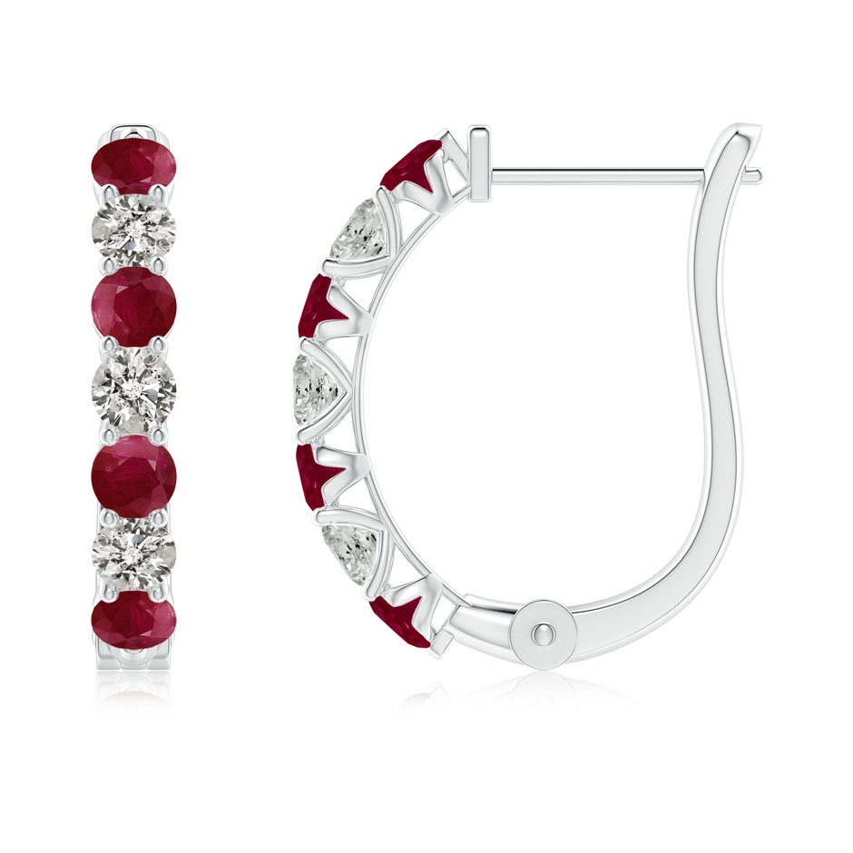 2.8mm A Ruby and Diamond Huggie Hoop Earrings in White Gold 