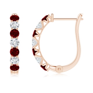 2.8mm AAAA Ruby and Diamond Huggie Hoop Earrings in 10K Rose Gold