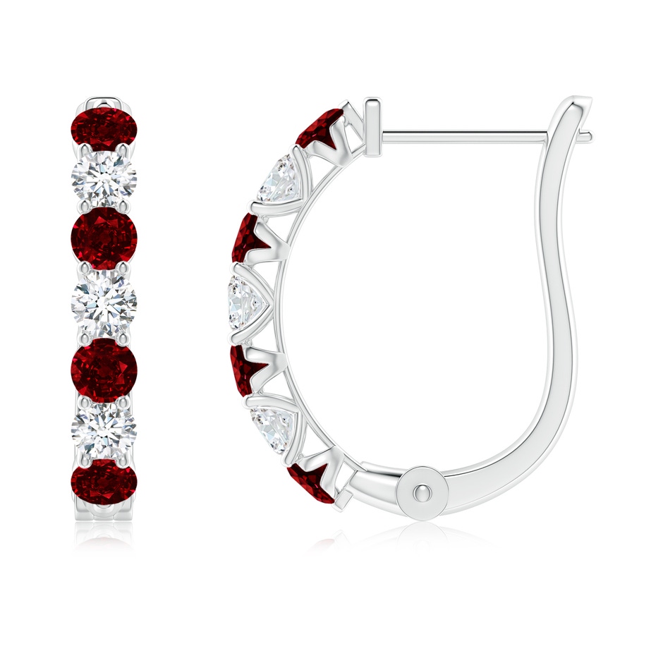 2.8mm AAAA Ruby and Diamond Huggie Hoop Earrings in White Gold 