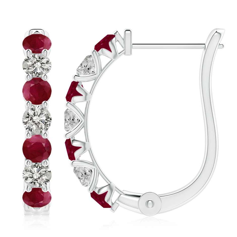 3.5mm A Ruby and Diamond Huggie Hoop Earrings in White Gold 