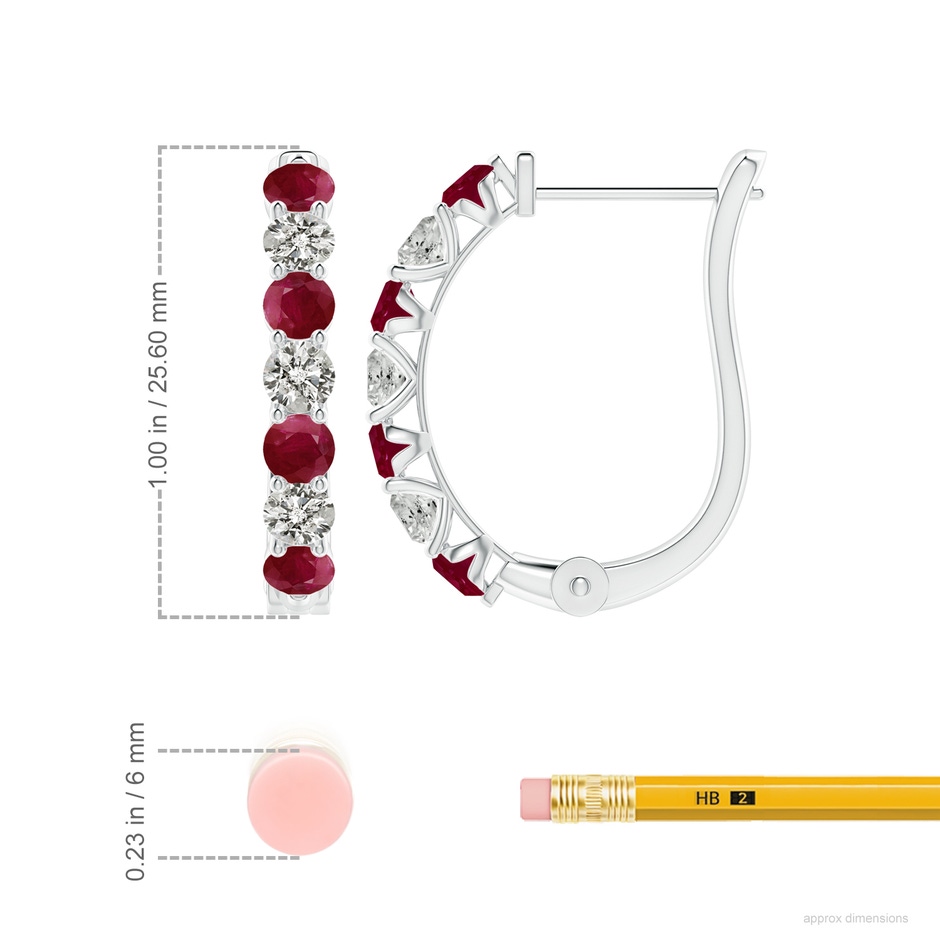3.5mm A Ruby and Diamond Huggie Hoop Earrings in White Gold ruler