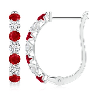 3.5mm AAA Ruby and Diamond Huggie Hoop Earrings in P950 Platinum