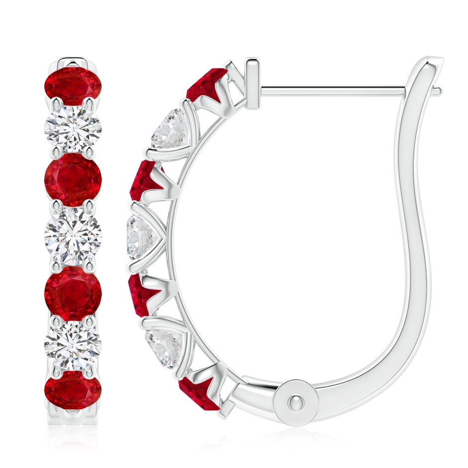 3.5mm AAA Ruby and Diamond Huggie Hoop Earrings in White Gold 