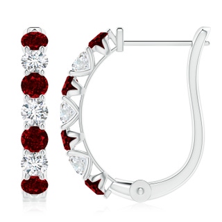 3.5mm AAAA Ruby and Diamond Huggie Hoop Earrings in P950 Platinum