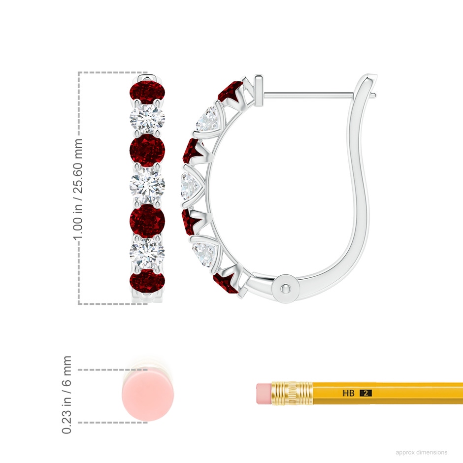 3.5mm AAAA Ruby and Diamond Huggie Hoop Earrings in P950 Platinum ruler