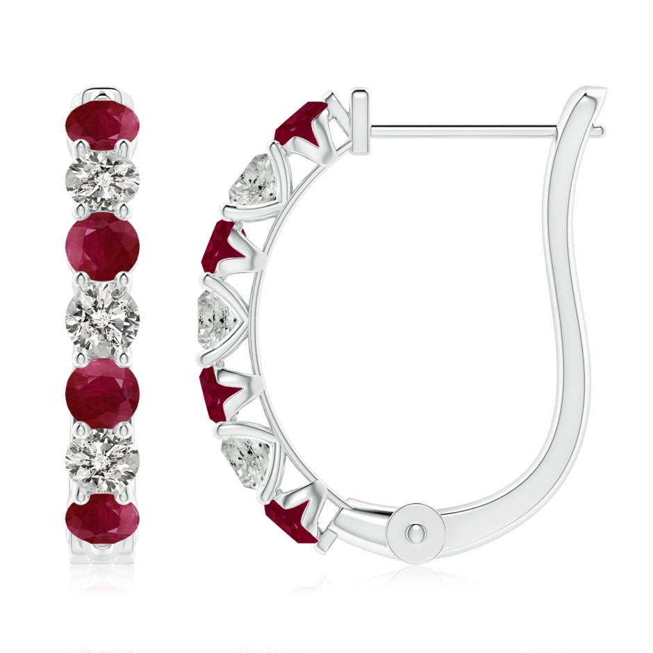 3mm A Ruby and Diamond Huggie Hoop Earrings in White Gold 