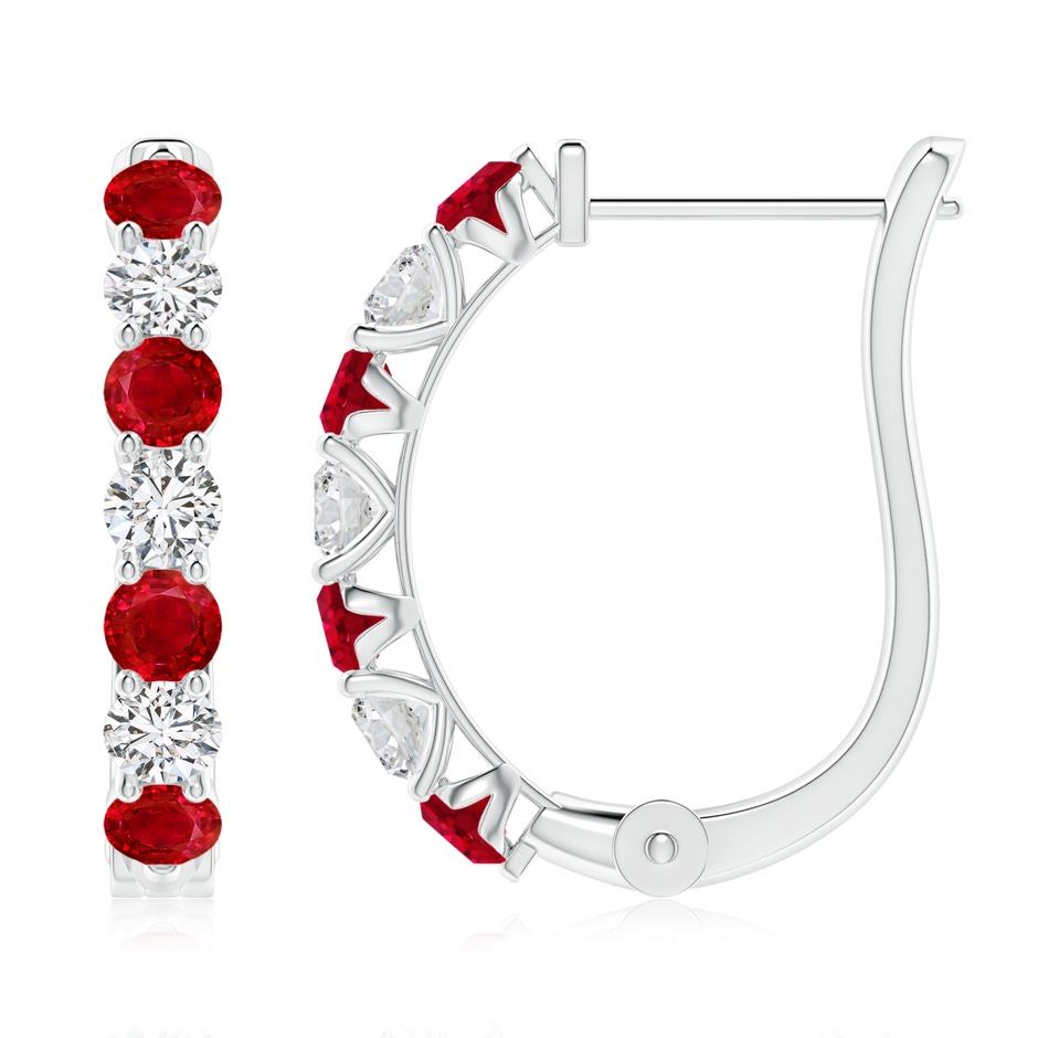 3mm AAA Ruby and Diamond Huggie Hoop Earrings in White Gold 