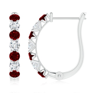 3mm AAAA Ruby and Diamond Huggie Hoop Earrings in P950 Platinum