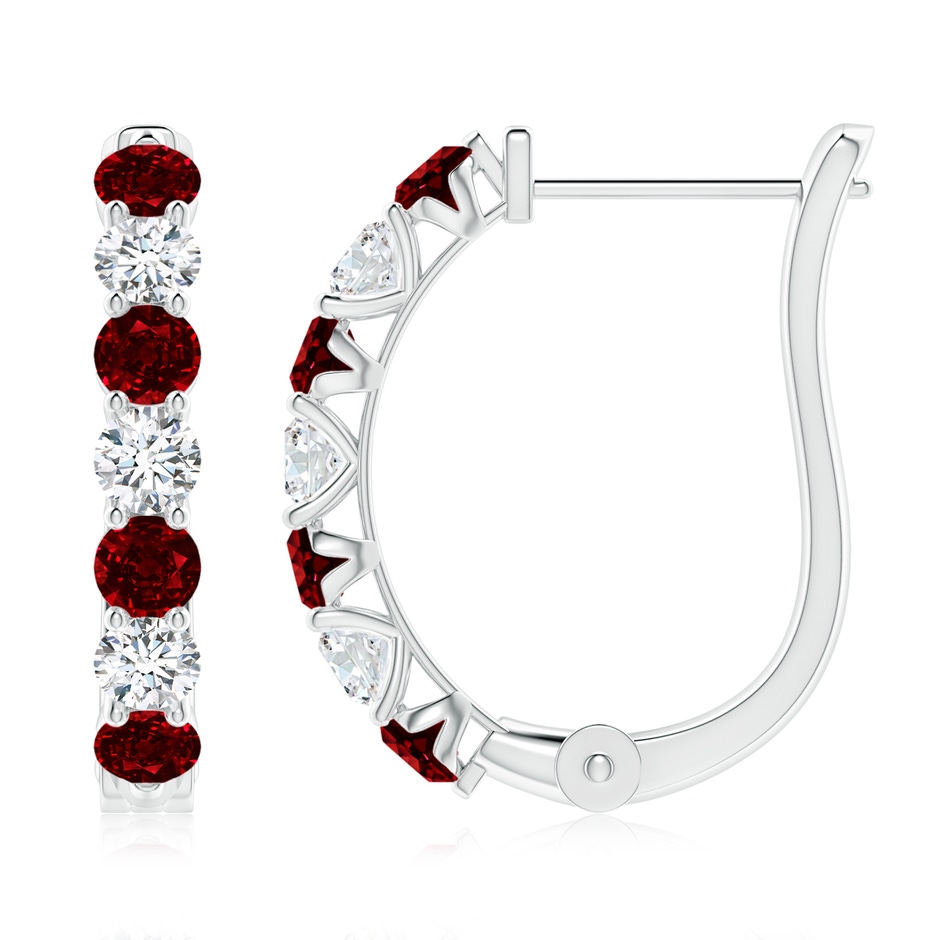 3mm AAAA Ruby and Diamond Huggie Hoop Earrings in P950 Platinum 