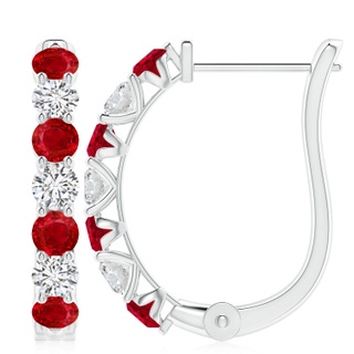 4mm AAA Ruby and Diamond Huggie Hoop Earrings in P950 Platinum