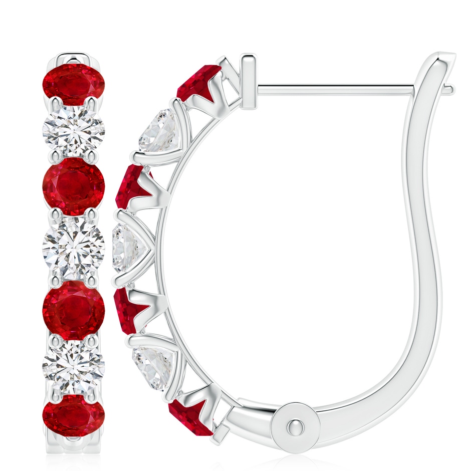 4mm AAA Ruby and Diamond Huggie Hoop Earrings in White Gold 