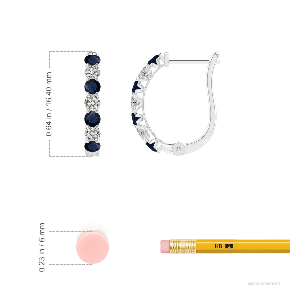 2.5mm A Sapphire and Diamond Huggie Hoop Earrings in 18K White Gold ruler
