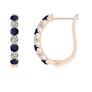 2.5mm A Sapphire and Diamond Huggie Hoop Earrings in 9K Rose Gold