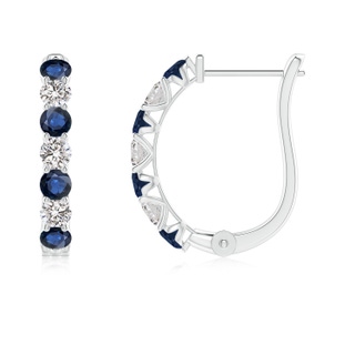 2.5mm AA Sapphire and Diamond Huggie Hoop Earrings in P950 Platinum