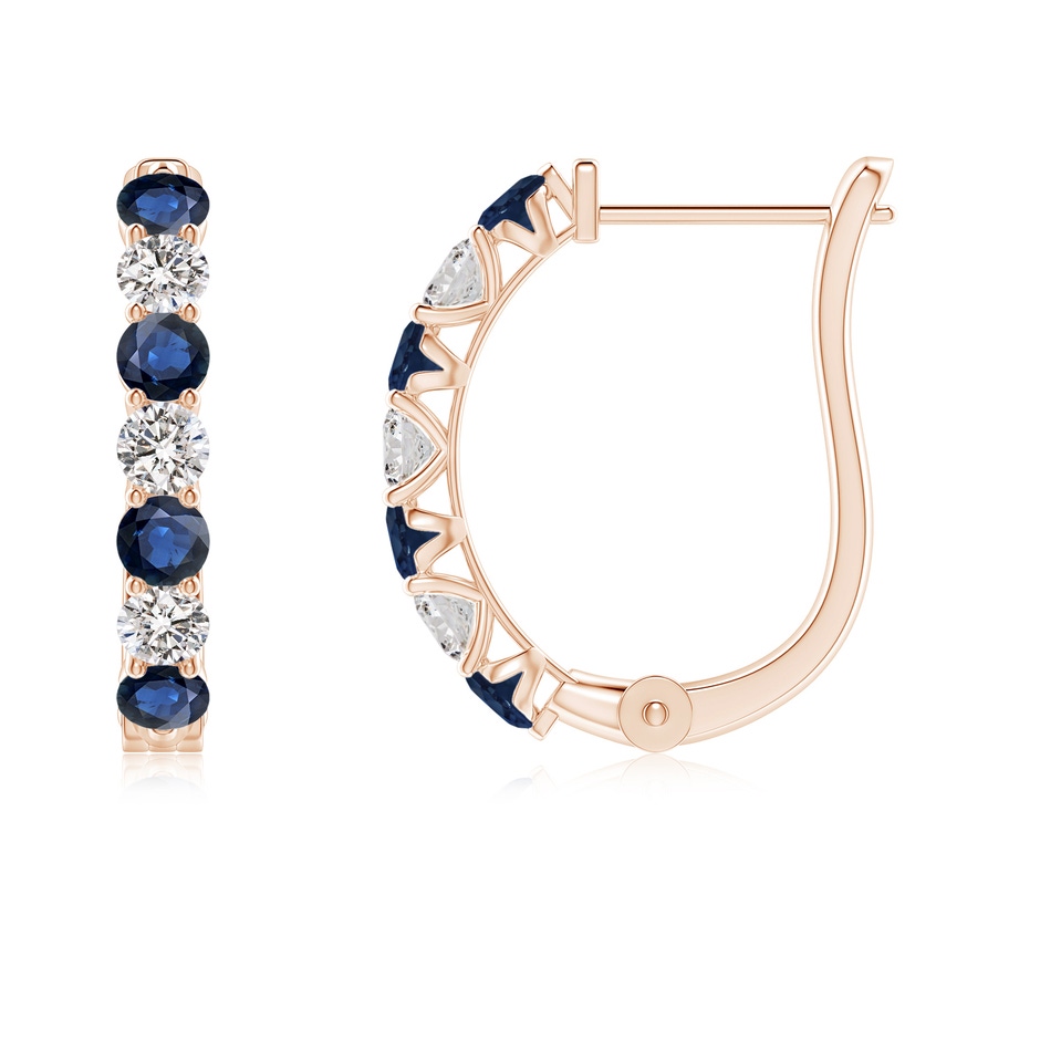 2.5mm AA Sapphire and Diamond Huggie Hoop Earrings in Rose Gold 